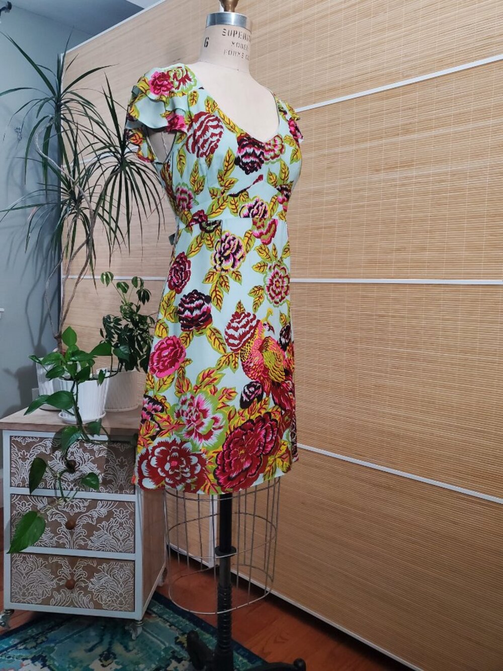 Pre-Loved Vintage Nanette Lepore Aqua Floral Cha Cha Mini Dress size 6 - Picture 5 of 13
